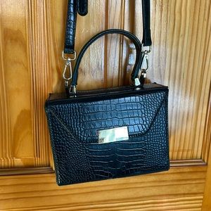 Emerald green crocodile embossed leather handbag